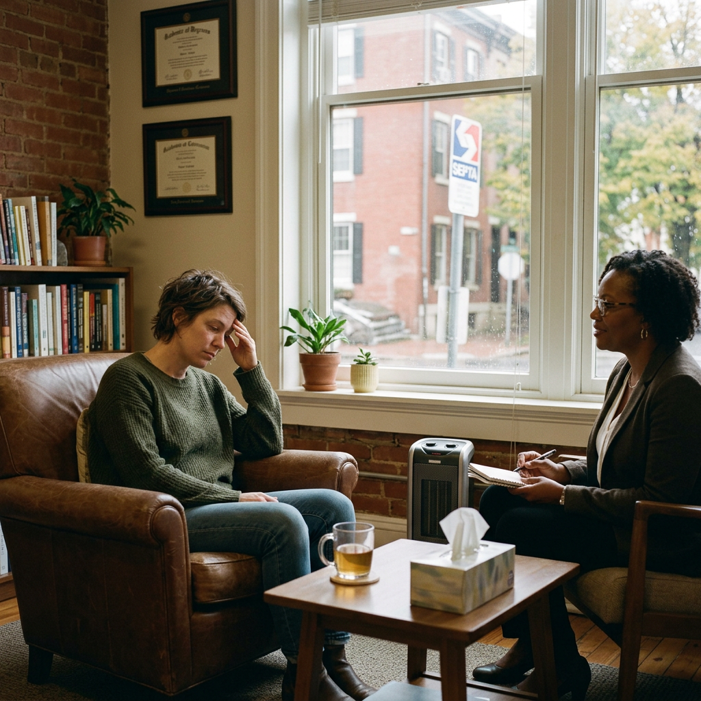 depression vs burnout therapy Philadelphia tired woman
